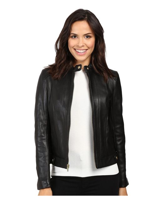 Lyst - Cole Haan Leather Racer Jacket With Quilted Panels in Black