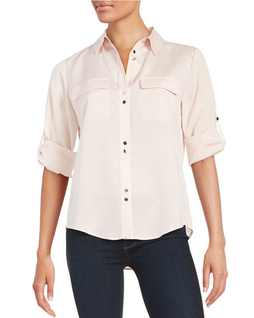Ivanka trump Sheer Button-front Shirt in Pink (Blush) | Lyst