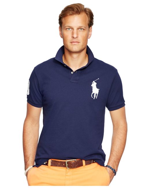 Polo ralph lauren Men's Classic-fit Big Pony Mesh Polo Shirt in Blue ...