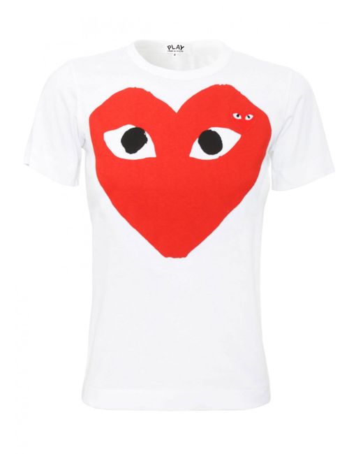 Comme des garçons Play Womens Red Heart Logo T-shirt White in Red | Lyst