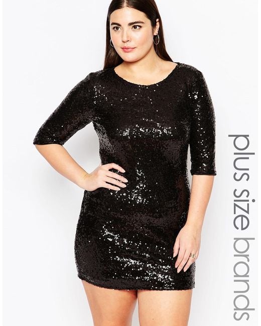 Club L Plus Size Shift Dress In Sequins In Black Lyst 2426