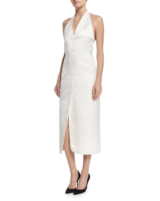 The row Button-front Silk Halter Dress in White | Lyst