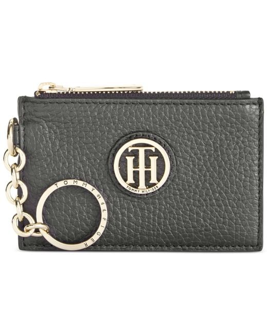 Tommy hilfiger Lucky Charm Pebble Leather Id Coin Purse in Black | Lyst