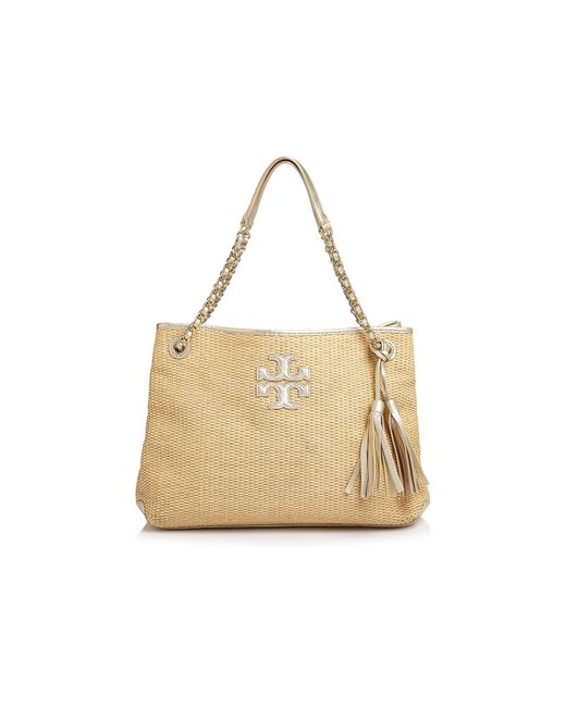 Tory burch Thea Metallic Straw Chain Shoulder Bag in Beige (Natural) | Lyst