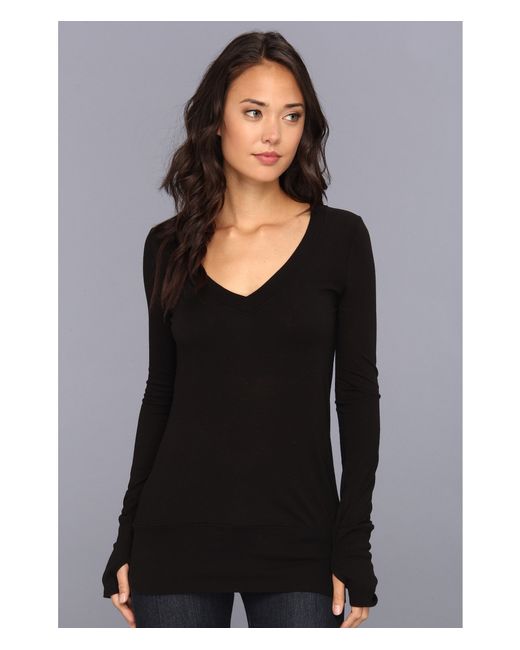 lamade sleeve wide v neck top in black lyst lamade sleeve wide v neck top in black lyst