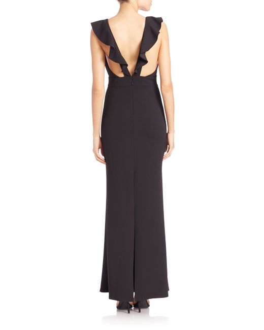 abs by allen schwartz ruffled v neck gown in black lyst abs by allen schwartz ruffled v neck gown in black lyst