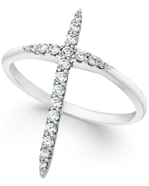 Download Macy's Wrapped Diamond Extended Cross Ring In 10k White ...
