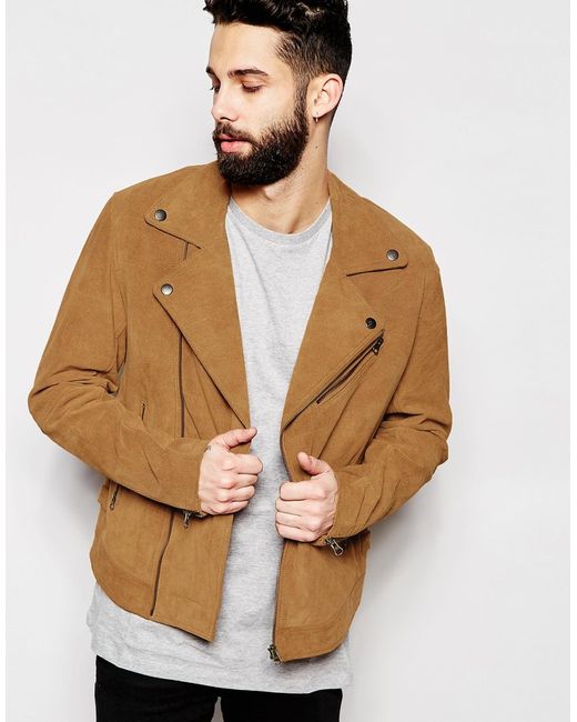 Asos Suede Biker Jacket In Tan in Brown for Men (Beige) Save 60 Lyst