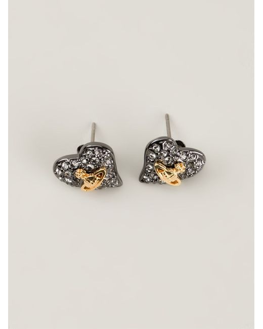 Vivienne westwood anglomania Crystal Embellished Heart Stud Earrings in