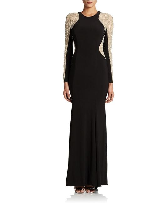 Xscape | Black Plus Long Sleeved Beaded Gown | Lyst