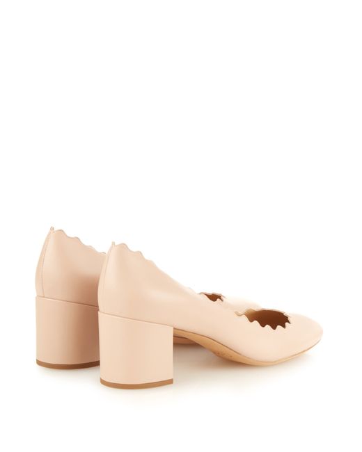 chloé scalloped leather block pumps