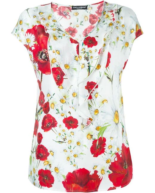 Dolce & gabbana Daisy And Poppy Print Blouse in Red (WHITE) - Save 26% ...