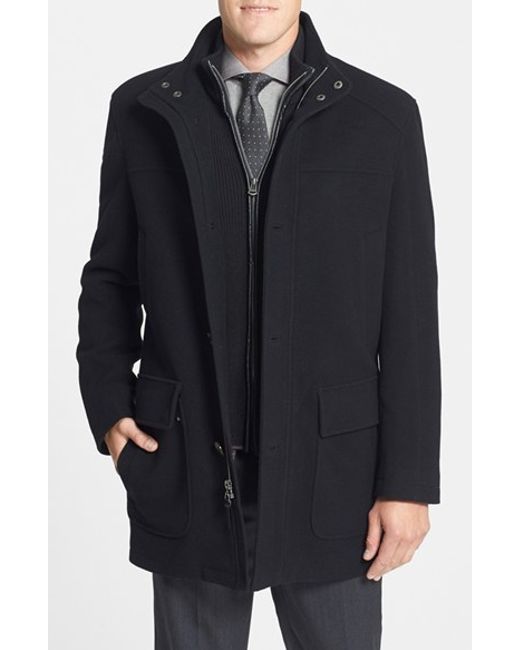 Cole haan Wool Blend Top Coat With Inset Bib in Black for Men | Lyst