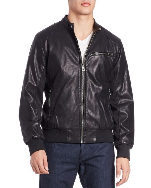 Guess Faux Leather Moto Jacket in Black for Men | Lyst