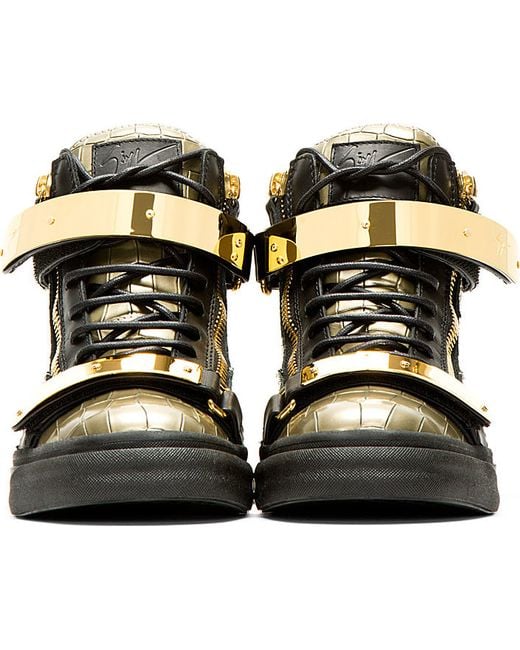 Giuseppe zanotti Gold Croc-embossed High-top Sneakers in Gold for Men ...