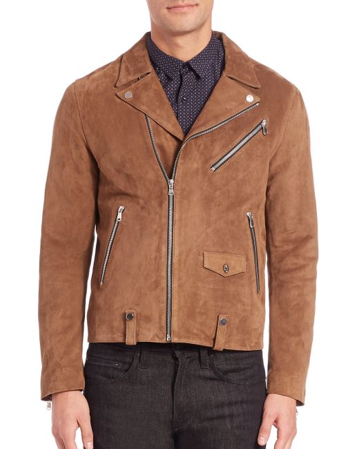 The kooples Suede Moto Jacket in Brown for Men (camel) Lyst