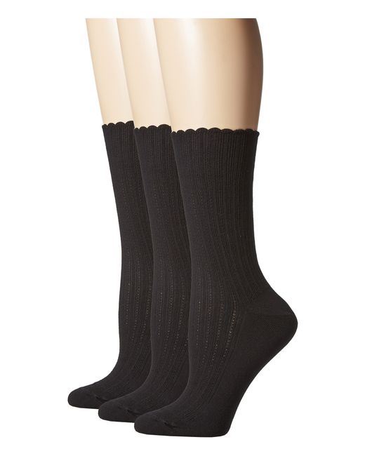 Hue Scalloped Pointelle Socks 3-pack in Black | Lyst