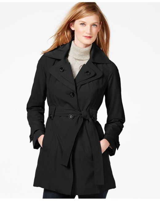London fog Layered-collar Belted Trench Coat in Black | Lyst
