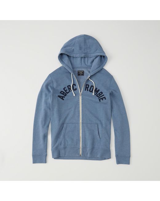 Lyst Abercrombie And Fitch Logo Zip Up Hoodie In Blue For Men Save 70