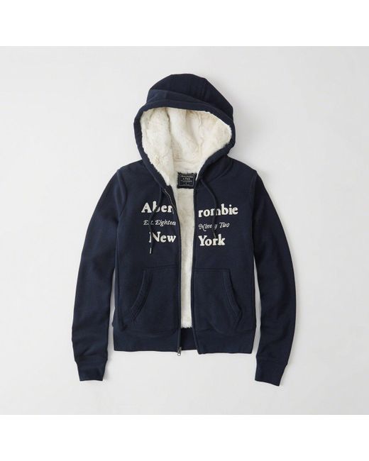 Abercrombie & fitch Heritage Logo Furlined Hoodie in Blue for Men Lyst