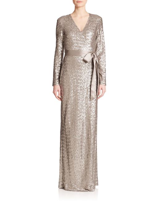 Diane von furstenberg Ariel Sequined Silk Wrap Gown in Silver | Lyst