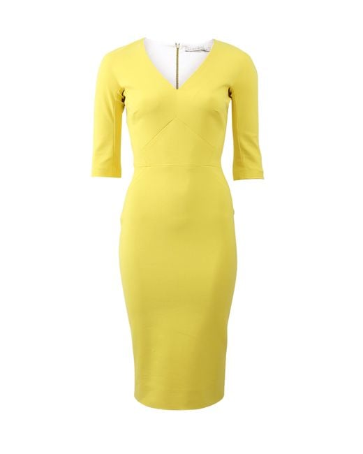 Victoria beckham Exposed Back Zip Dress in Yellow | Lyst