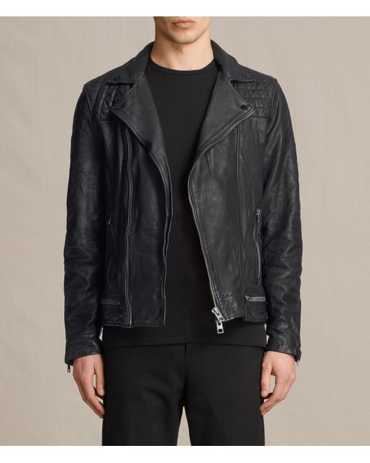 Allsaints Conroy Leather Biker Jacket In Blue For Men Lyst Allsaints Blue Conroy Leather Biker Jacket For Men Lyst