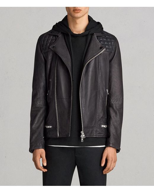 Lyst Allsaints Conroy Leather Biker Jacket In Blue For Men Allsaints Blue Conroy Leather Biker Jacket For Men Lyst