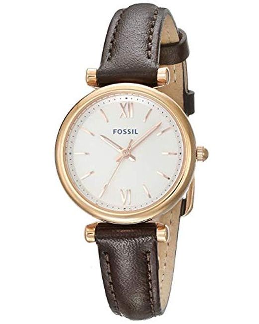 Fossil Carlie Mini Stainless Steel And Leather Quartz Watch in Brown ...