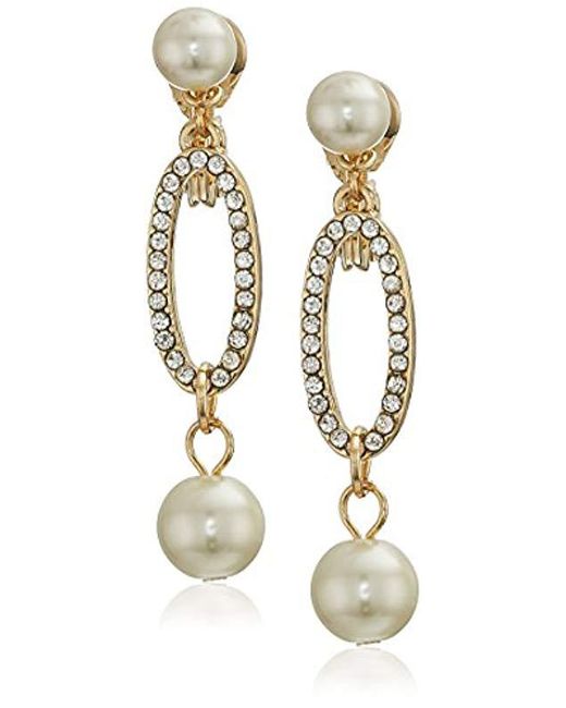 Lyst Anne Klein Gold Tone Pearl Double Drop Clip Earrings Anne Klein Metallic Gold Tone Pearl Double Drop Clip Earrings