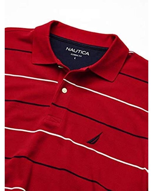 Nautica Classic Fit Short Sleeve 100% Cotton Pique Stripe Polo Shirt in ...