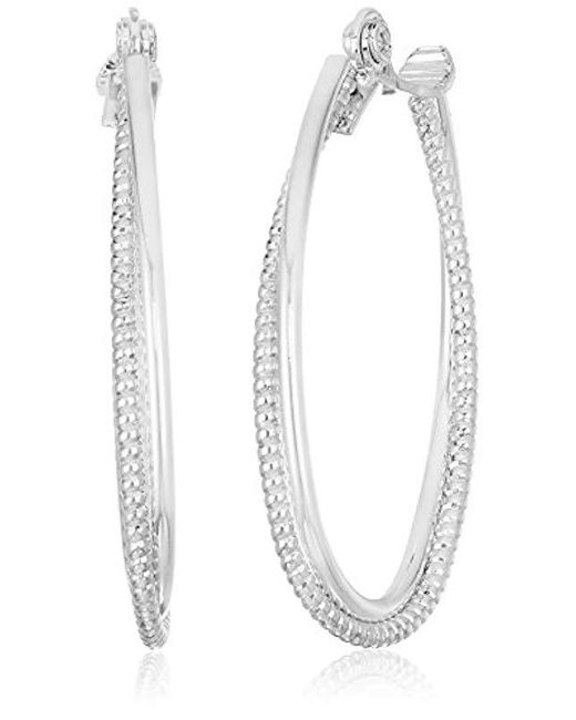 Lyst Anne Klein Silver Tone Large Textured Hoop Clip On Earrings Anne Klein Metallic Silver Tone Large Textured Hoop Clip On Earrings Lyst