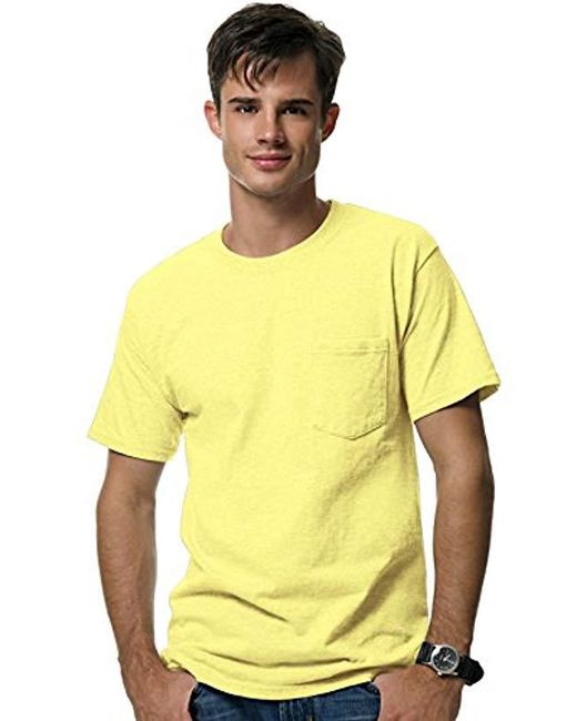 Download Lyst - Hanes Beefy-t Adult Pocket T-shirt in Yellow for Men