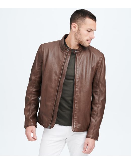 Mens Andrew Marc Cafe Select Leather Jacket With Rabbit Fur Lining Lyst Andrew Marc Horace Classic Leather Moto Jacket In Brown For Men