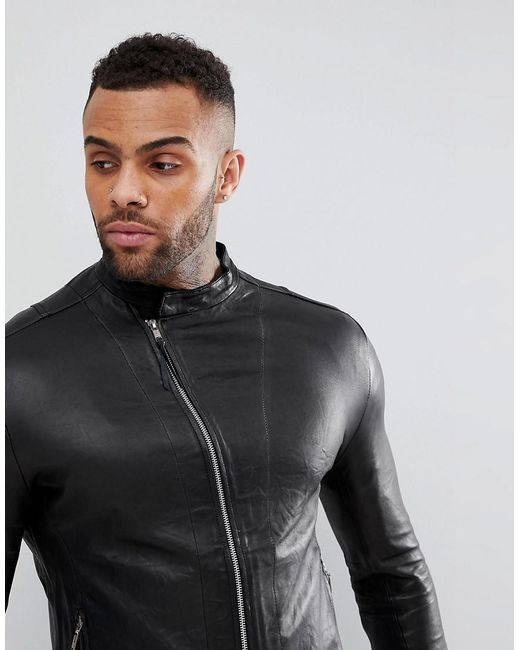Religion Collarless Leather Jacket In Black For Men Lyst Religion Black Collarless Leather Jacket For Men Lyst