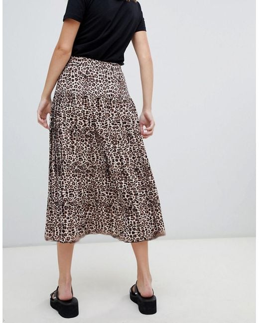 Lyst - Asos Pleated Midi Skirt With Buttons In Leopard Print