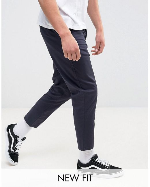 Asos Tapered Cropped Chinos In Navy in Blue for Men | Lyst