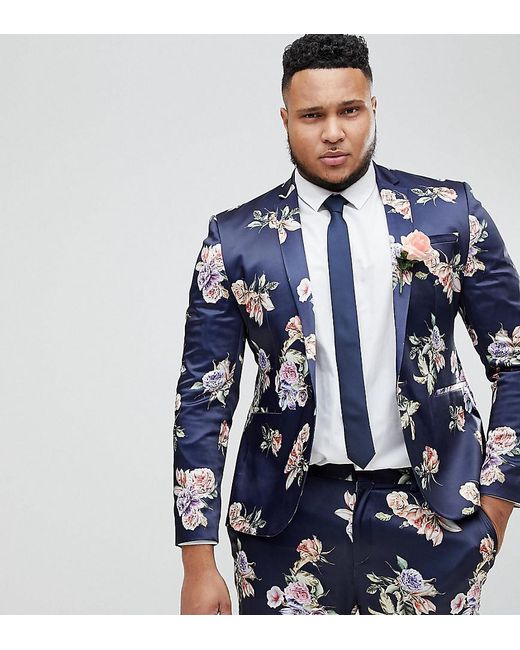 Asos Plus Wedding Super Skinny Suit Jacket With Navy Floral Print in ...