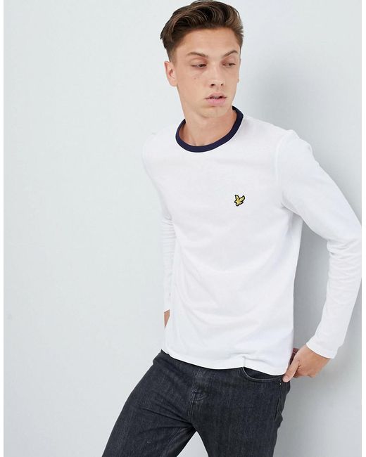 Lyle /& Scott Men Long Sleeve Cotton Slim Stripe T-Shirt Henley Top White Blue