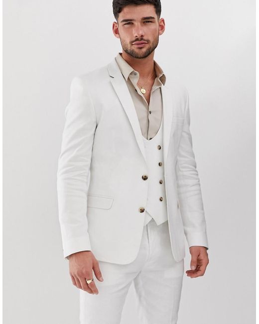 ASOS Super Skinny Suit Jacket In White Linen for Men - Lyst
