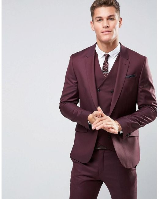 Lyst - Asos Skinny Suit Jacket In Dark Berry 100% Wool in Purple for Men