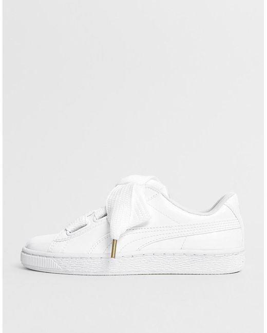 puma patent basket heart trainer in white