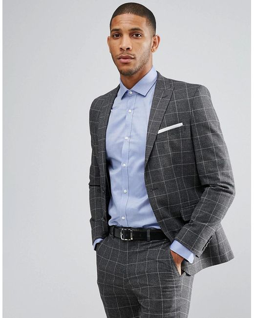 Lyst Moss Bros London Skinny Suit Jacket In Check Gray For Men Moss Bros Gray London Skinny Suit Jacket In Check For Men Lyst