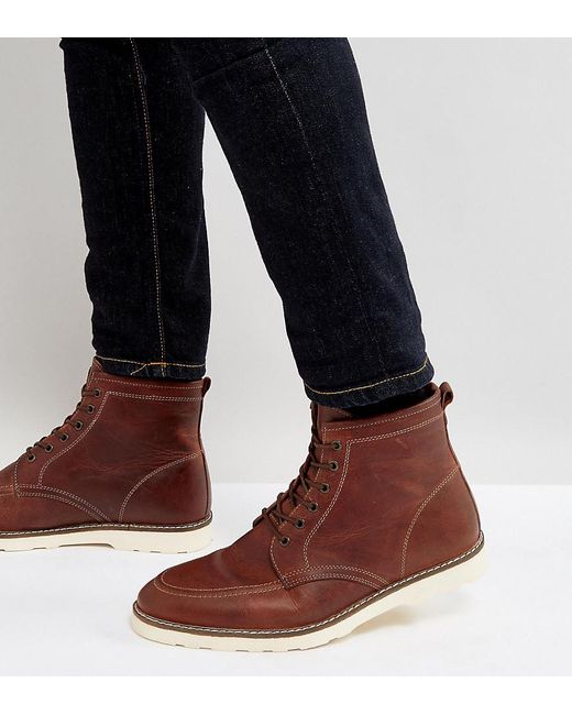 Lyst - Asos Wide Fit Lace Up Boots In Brown Leather With White Sole in ...