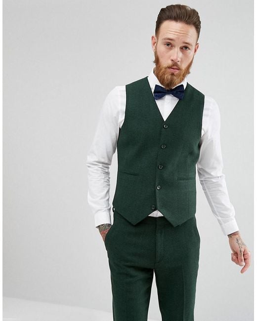 Lyst Asos Wedding Skinny Suit Waistcoat In Forest Green Herringbone