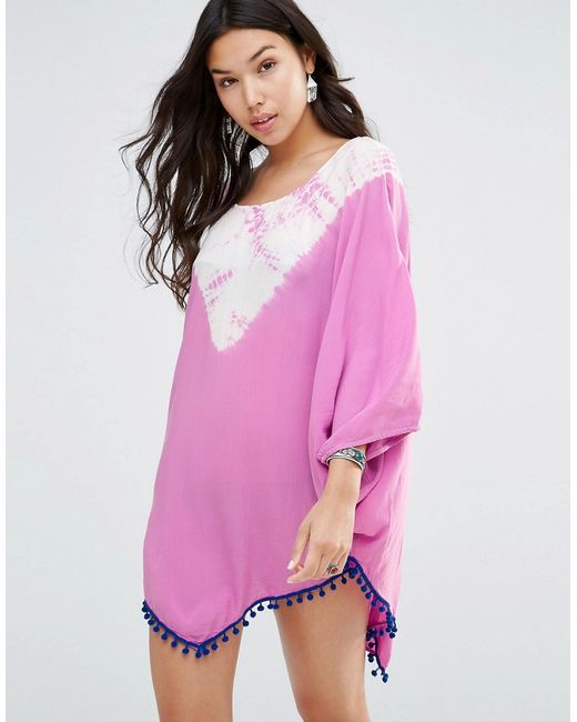 pom pink asos shoes pom Save Trim in  V  Dye Poncho 50  Pompom  (Acaratililac) Pink With  Lyst