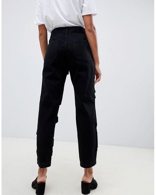 ASOS Farleigh High Waist Slim Mom Jeans In Clean Black With Cut Out ...