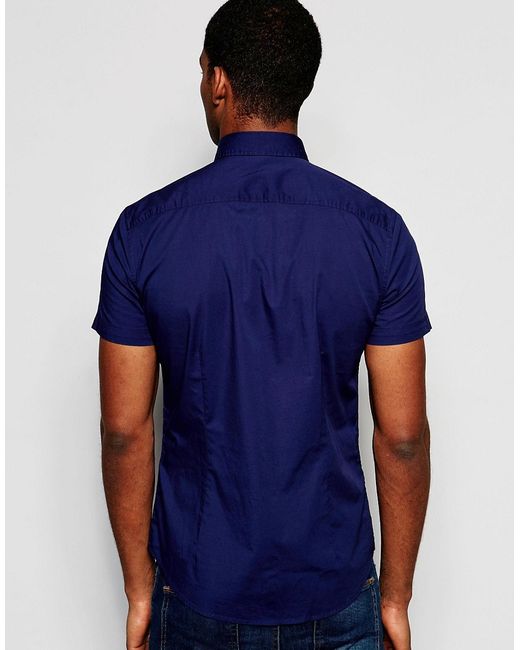 Benetton Short Sleeve Shirt In Slim Fit in Blue for Men Navy  Lyst