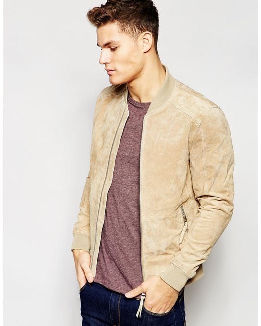 Esprit Suede Bomber Jacket Beige in Natural for Men Lyst
