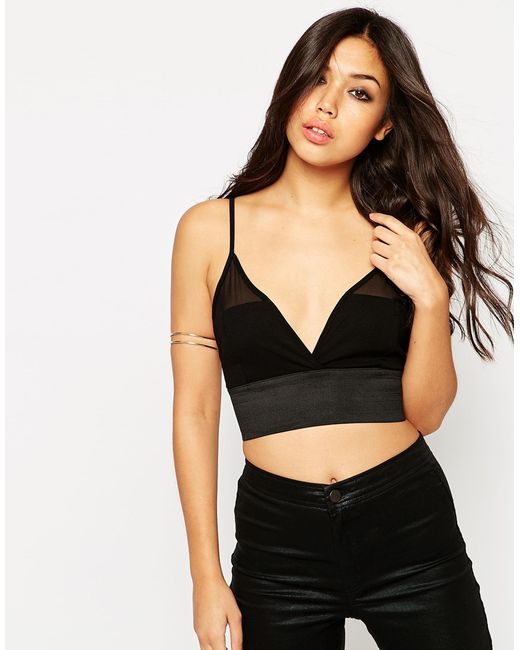 Black cut out elastic hem bralet 650